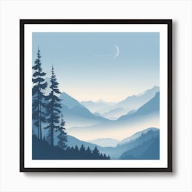 Misty mountains background in blue tone 55 Art Print