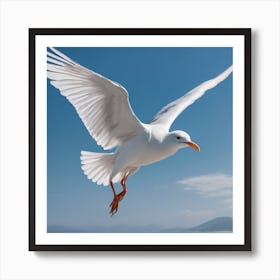 A White Bird Flying Over Ocean Art Print