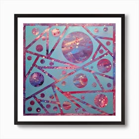 Pink and blue geometrical abstract space painting Art Print