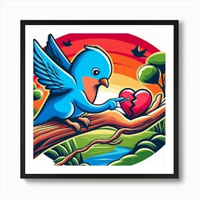 Blue Bird With Broken Heart 2 Art Print