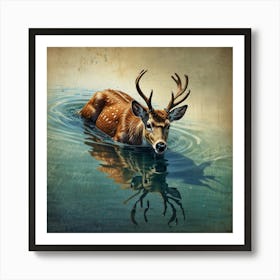 Deer In Water Art Print