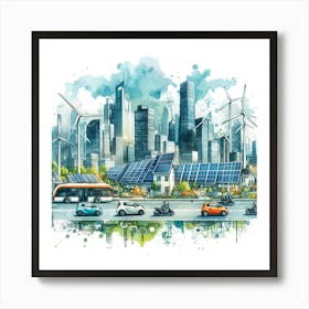 Cityscape With Wind Turbines 1 Art Print