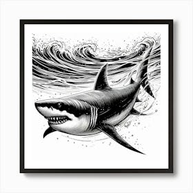 Line Art shark 1 Art Print