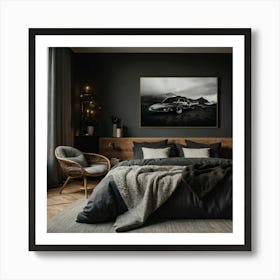 Black And Grey Bedroom Art Print