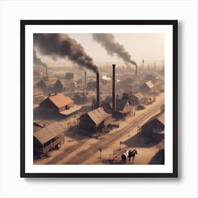 Western Town In Texas With Horses No People Isometric Digital Art Smog Pollution Toxic Waste Art Print