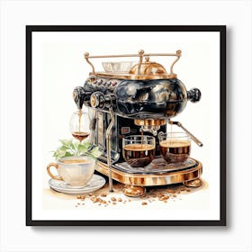 Watercolor Vintage Coffee Machine Art Print