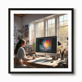 Portrait Of A Woman Working At Her Desk Art Print