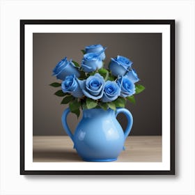 Blue Roses In A Vase Affiche