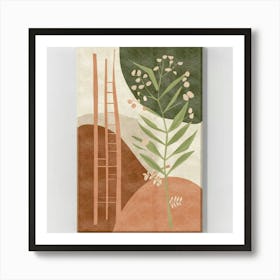 Abstract boho wall art in beige and green 12 Art Print