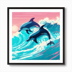 Dolphins In The Waves Art Print