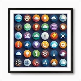 Weather Icons Set In Flat Design 1 Art Print