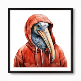 Watercolour Cartoon Pelican In A Hoodie Art Print