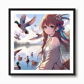 Anime Girl, Person, Person, Person, Person Art Print