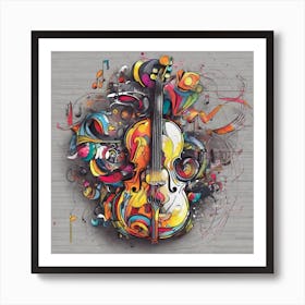 Colorful Violin Wood Print Art Print