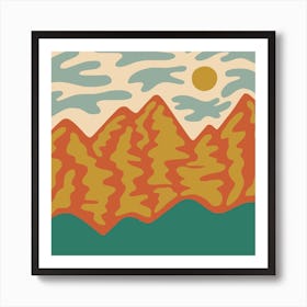Abstract Mountain Landscape Orange Square Art Print
