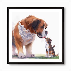 A Big Dog Playing With A Small Cat Painted 0 Optimized Art Print