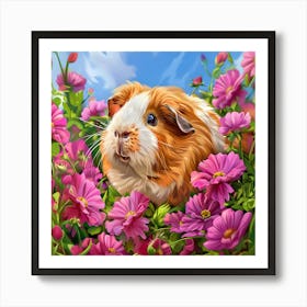 Guinea Pig Among Pink Flowers Poster