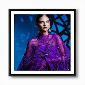 Woman Draped In Noble Purple Her Dreamed Of Hue Meshed With Intricate Geometric Patterns Serving A Art Print