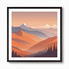 Misty mountains background in orange tone 113 Art Print