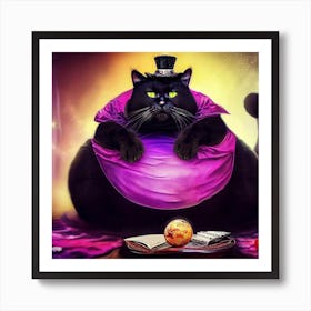 Black Cat In A Purple Dress Art Print