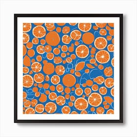 Orange Slices On A Blue Background Art Print