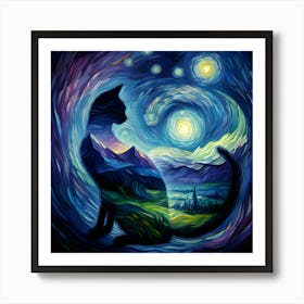 Starry Night Cat 3 Art Print