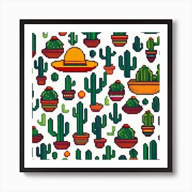 Pixel Cactus Pattern 2 Art Print