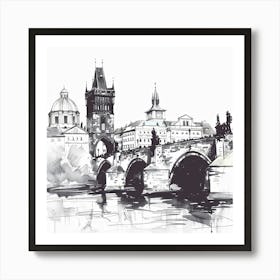 A Prague With Charles Bridge Hand Drawn Sketch I 1720467835 4 Art Print