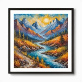 sunset  vintage  mountain Art Print