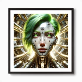 Cyborg Female With Short Green Hair Art Print