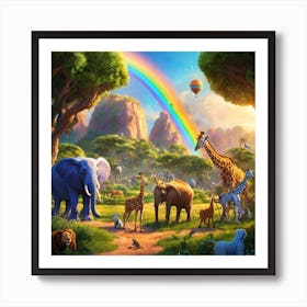 A Joyful Scene Showing A Variety Of Animals In The Jungle Art Print