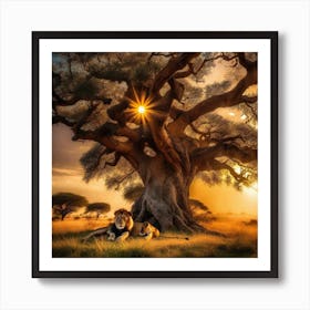 Lions Under The Tree 1 Art Print