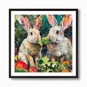Bunnies Munching On Vegetables Collage 2 Art Print