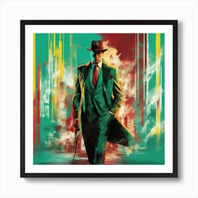 An Artwork Depicting A Man, Big Tits, In The Style Of Glamorous Hollywood Portraits, Green Red, Yell (1) Art Print
