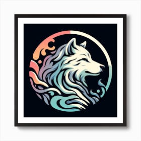 Wolf In The Water Art Print