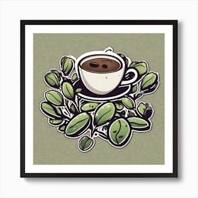 Coffee Cup With Leaves 3 Art Print