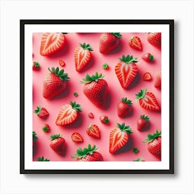 Strawberry Pattern On Pink Background Art Print