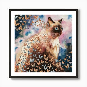 Siamese Cat With Butterflies Art Print