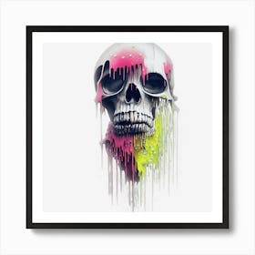 Drippy Dripping Paint Skull Trippy Scary Halloween Art Print