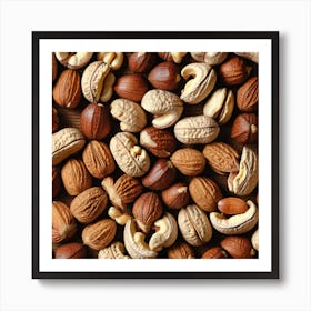 Many Nuts On Wooden Background 1 Art Print