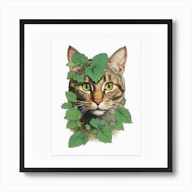 Cat With Leaves 1 Art Print