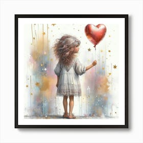 Little Girl With Heart Balloon Art Print