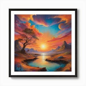 Sunset In The Desert Paintings Art Print 2 Art Print