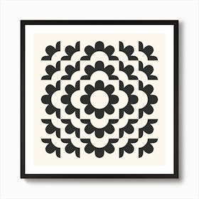 Midcentury Modern Abstract Geometric Flower Pattern Floral in black and beige 1 Art Print