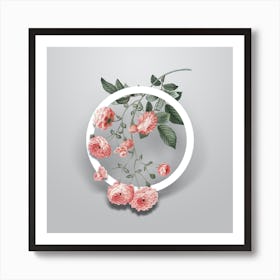 Vintage Pink Rambler Roses Minimalist Floral Geometric Circle on Soft Gray n.0035 Art Print