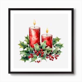 Christmas Candles With Holly 7 Art Print
