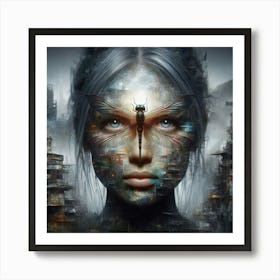 Woman With A Dragonfly Head Art Print