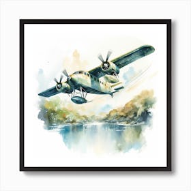 Vintage Plane Flying Over Water Art Print