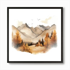 Autumn Landscape Watercolor Painting 1 Art Print