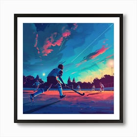 Hockey Game At Sunset Art Print